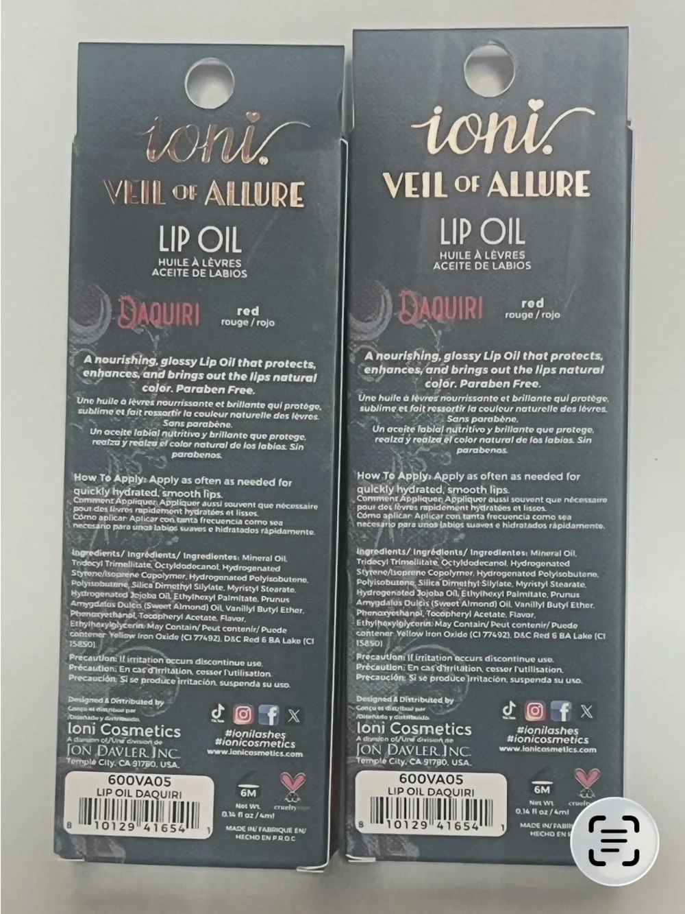 Ioni Lip Oil. Hydrating rich formula. Daquiri red.
